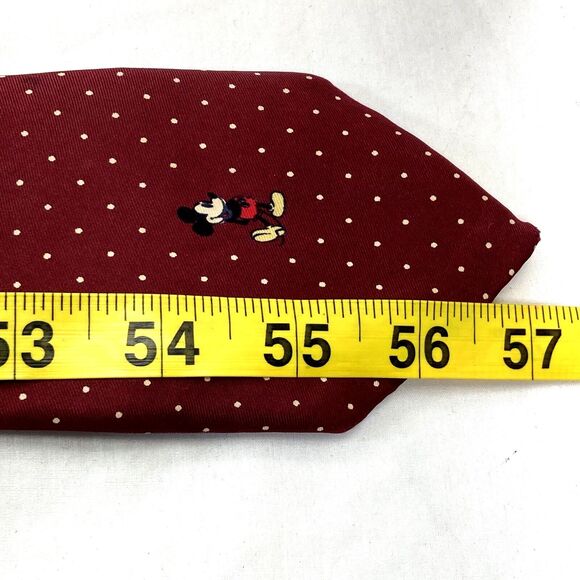 Mickey Mouse Cervantes Tie Y2K Vtg Disney World Maroon Red Repp Weave Polka Dots - Picture 5 of 9